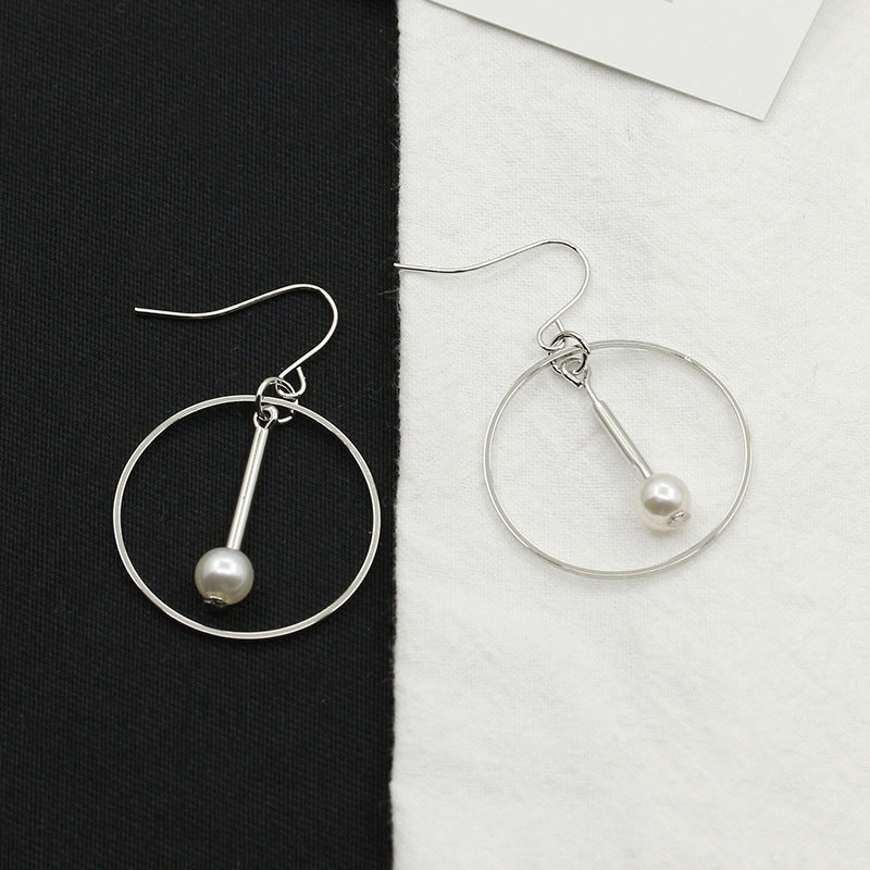 Wholesale Simple Hollow Round Personality Temperament Pearl Pendant Circle Drop Earrings